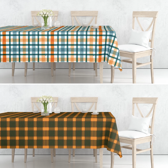 Checkered Tablecloth, Orange Plaid Table Cover, Tartan Dining Room Decor, Kitchen Textile, New House Gift, Country Decor
