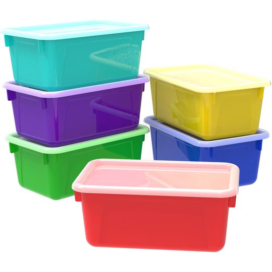 Storex Small Cubby Bins with Covers, Assorted Colors (5 units/pack)