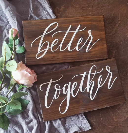 Better Together Chair Signs, Wooden Wedding Sign, Mr & Mrs Wood Signs - I2 Qs