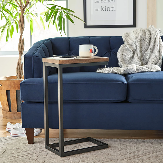 Durham Industrial Metal and Wood C-Shaped Accent Table, Walnut - 16"W x 10"D x 26.25H