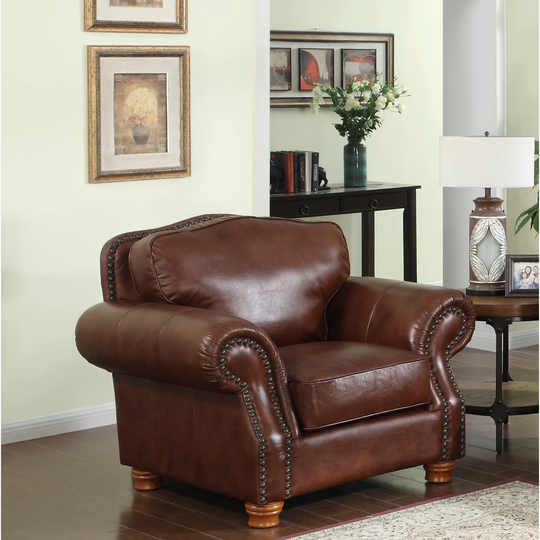Brandon Distressed Whiskey Italian Leather Chair - 40"H x 40"W x 36"D