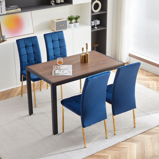 Velvet High Back Nordic Dining Chair Modern Fabric Chair Side Chair with Golden Color Legs, Set Of 2