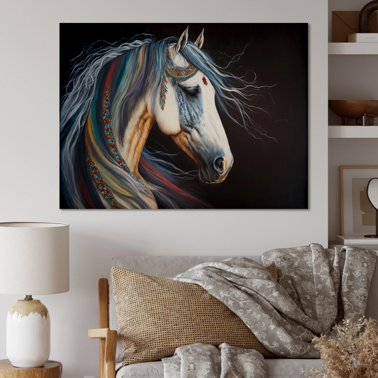Designart 'Indian Horse With Colorful Mane IV' Modern Canvas Wall Art
