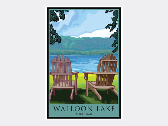 Walloon Lake Michigan Adirondack Chairs Giclee Art Print Poster From Alla Prima Painting By Artist Joanne Kollman