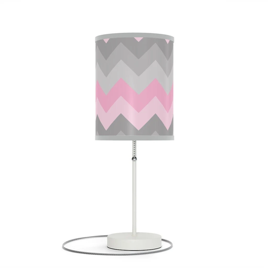 Pink Gray Chevron Table Desk Lamp Girl Nursery Night Light Lampshade Room Bedroom Decor