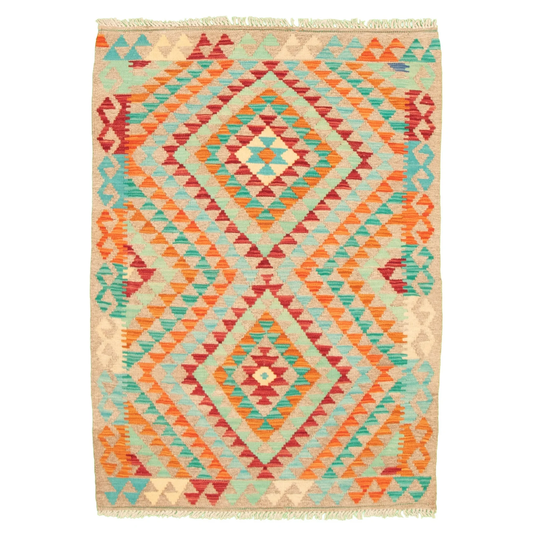 ECARPETGALLERY Flat-weave Bold and Colorful Multi Color Wool Kilim - 3'3 x 4'8