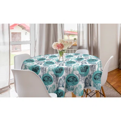 Ambesonne Dog And Cat Round Tablecloth, Sketchy Pencil Drawn Portraits Of Kittens And Puppies, Circle Table Cloth Cover For Dining Room Kitchen Decora