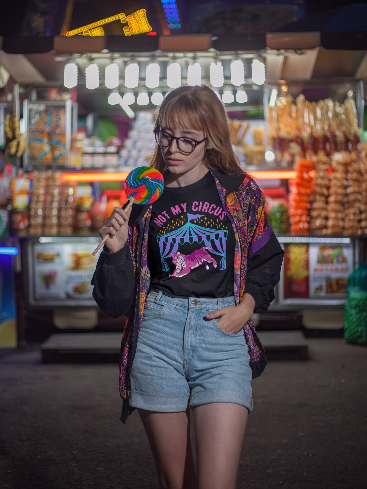 Not My Circus | Colorful Clowncore Tiger Shirt Blacklight Style Circuscore Graphic Tee Pink in Clownpunk Aesthetic Gift For Her