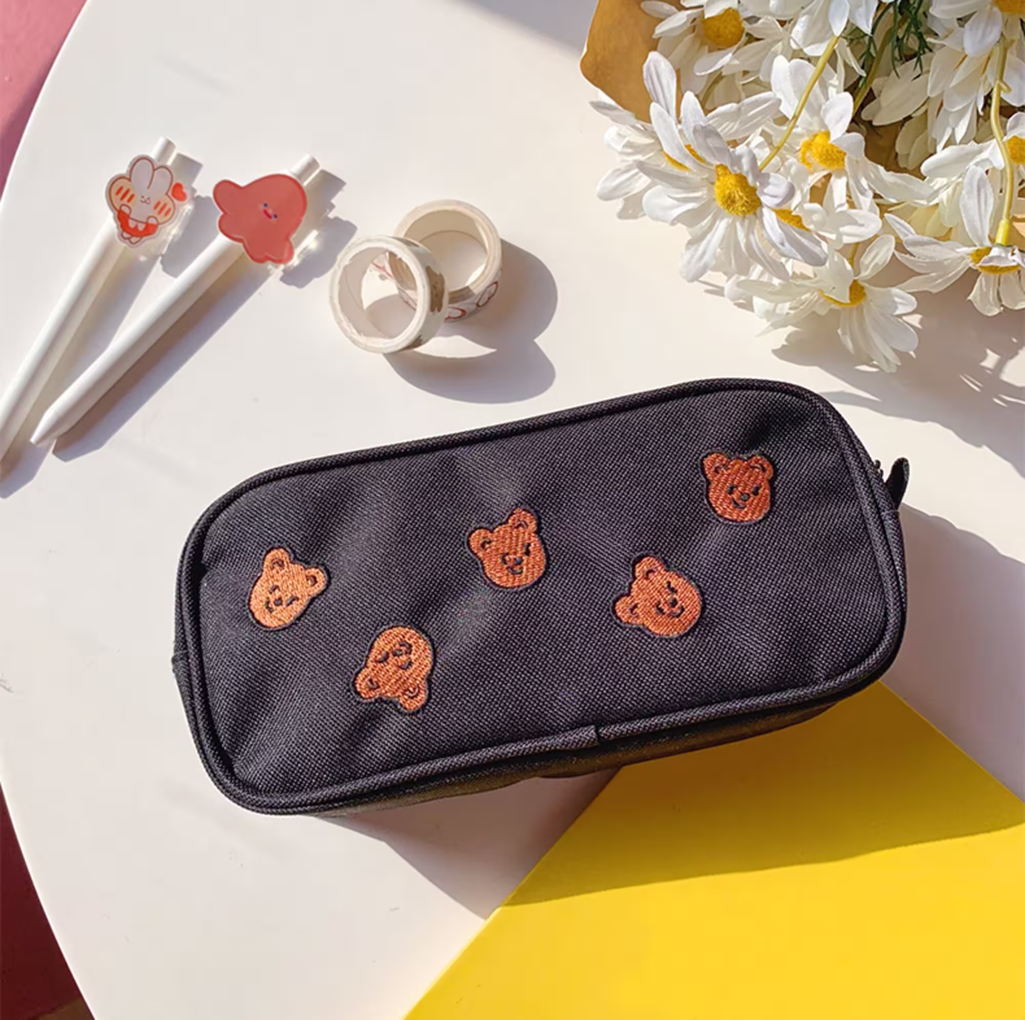 Bear Pencil Case, Kawaii Large Capacity Cute Case, Stationery Storage, Embroidered Animal Bag, Back To School Pouch Gift