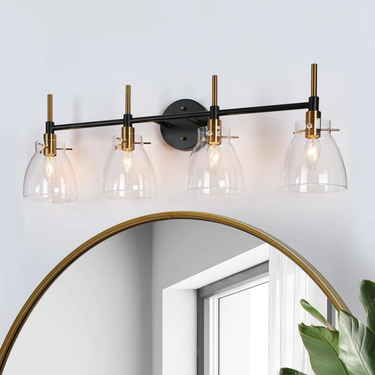 Modern Black Gold 2/3/4 Lights Vanity Light Fixture Glass Bathroom Lighting