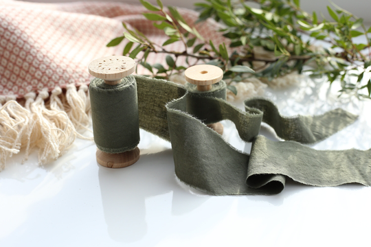 Dispatches From Usa/Dark Sage Green Hand Dyed Cotton Ribbons For Wedding Bouquets Or Invitations Made in Ukraine