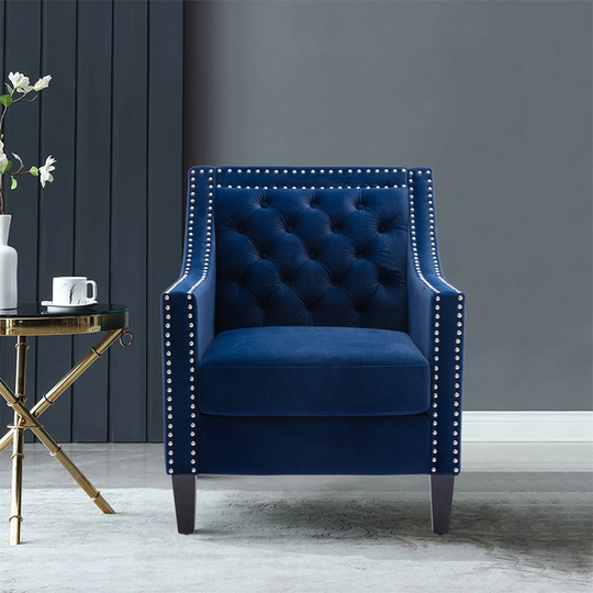 Accent Chair Mid Century Modern Decorative Side Chair Upholstered Reading Chair with Wood Legs & Nailhead Studded Wingback