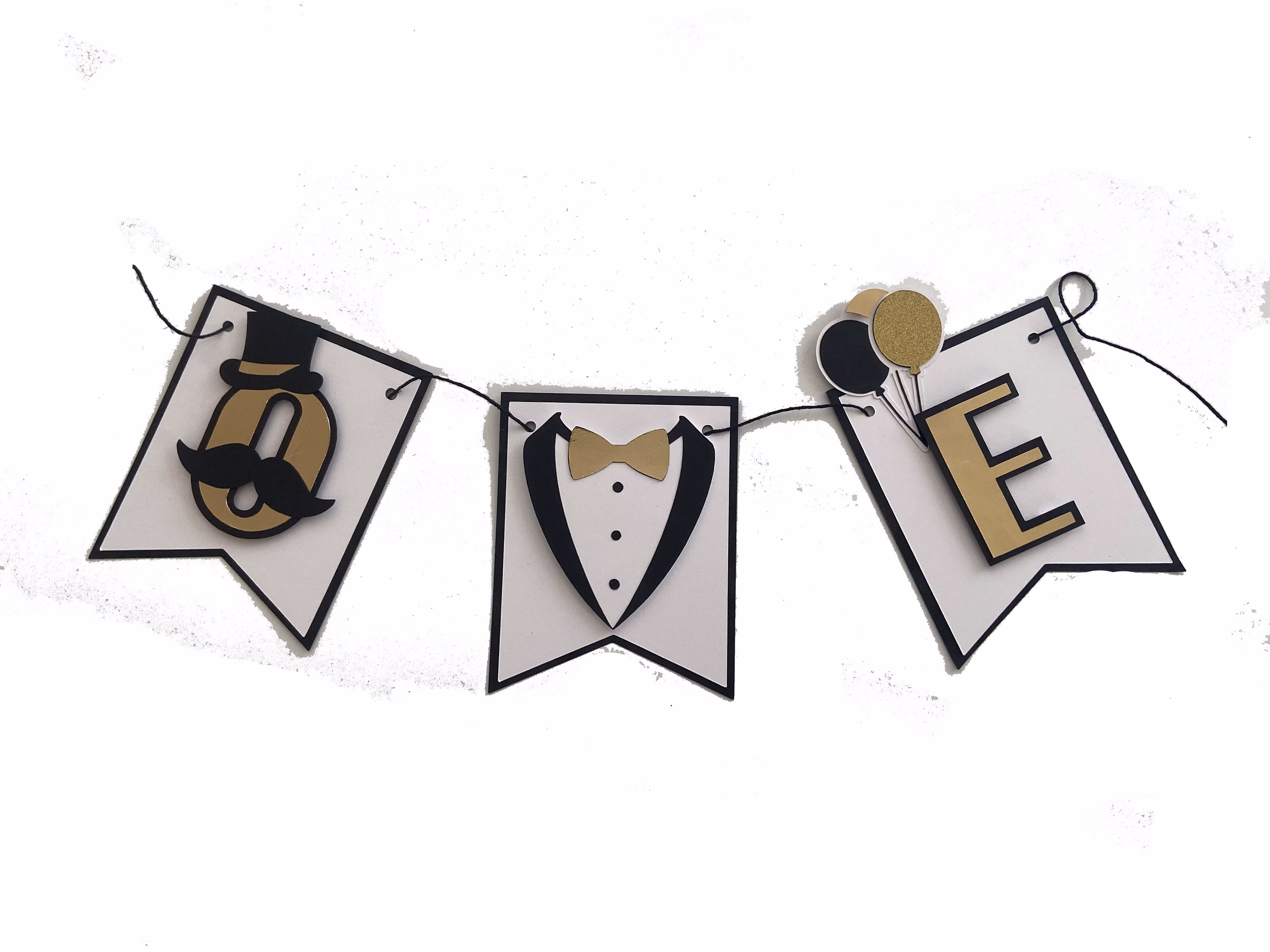 Mr Onederful High Chair Birthday Banner - Little Man 1st Wonderful Party Decor Black & Gold