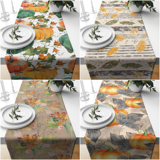 Fall Trend Table Runner|Pumpkin Runner|Floral Pumpkin Home Decor|Farmhouse Style Tabletop|Housewarming & Leaves Runner