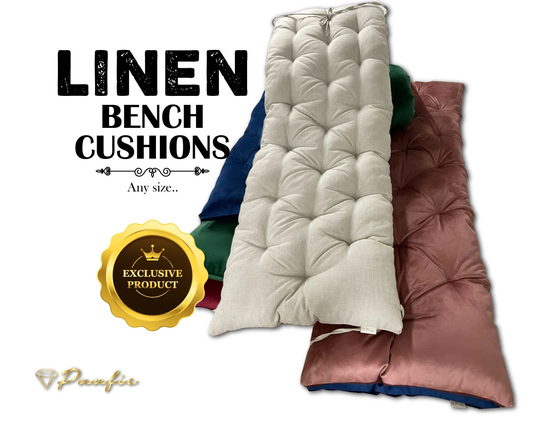Tufted Linen Bench Cushions, Cushion Pads With Ties Indoor Custom, Cover - Chair Pads, Any Size