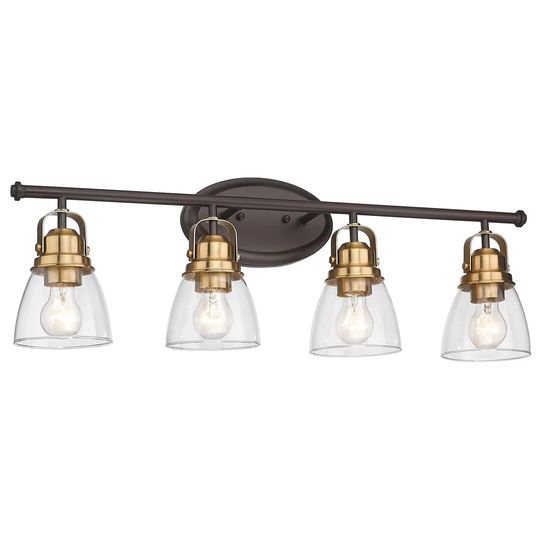4-Light Farmhouse Bathroom Vanity Lights,Oil Rubbed Bronze and Gold Finish with Clear Glass Shade - Oil-rubbed Bronze and Gold