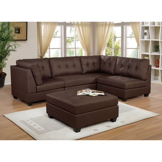 Furniture of America Fini Traditional Brown Sectional Sofas with Ottoman