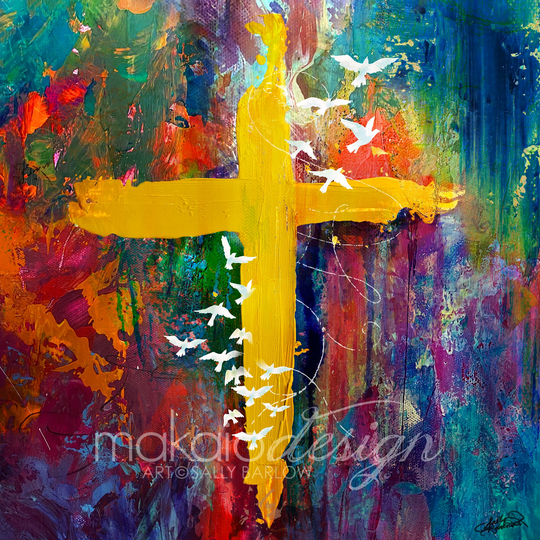Colorful Abstract Cross Mixed Media Painting "Where Hope Began" Print, Canvas, Or Metal Wall Art
