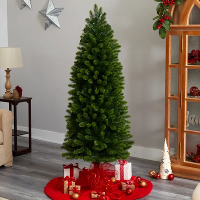 Slender Green Realistic Artificial Spruce Cashmere Christmas Tree with 300 LED Color Changing/Combination Lights