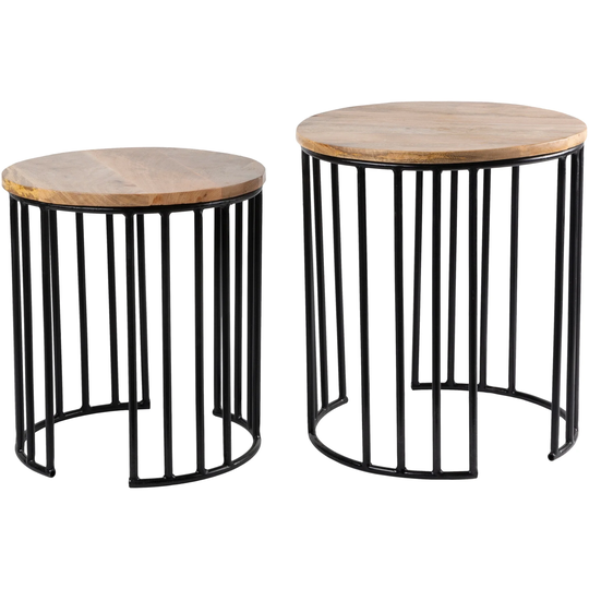 Set of 2 Brown and Black Round Wood Nesting Tables 20"