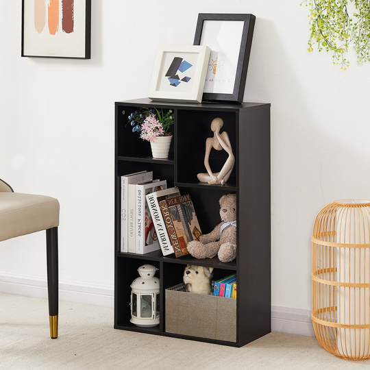 VECELO, Widened Version, 2-Tier Five Open Cube Wooden Bookcase Organizer, Bookcase / Book / Storage, White & Black