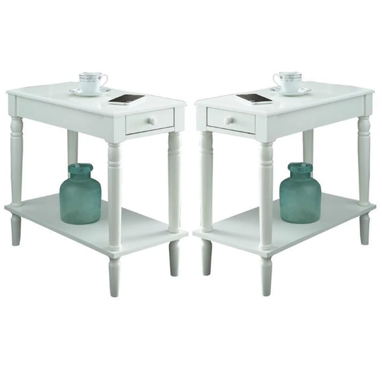 French Country End Table in White Wood Finish - Set of 2 - 54 x 84