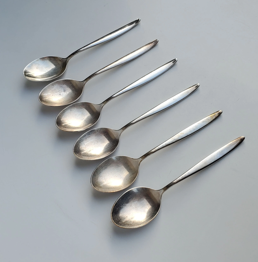 Christofle Orleans Pattern Silver Plate Soup Spoon Set Of 6 Spoons - Made in France 8" Crown Mark Sleek Handle Design