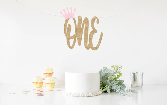 One High Chair Sign With Crown/ First Birthday Party Decorations/Glitter Decor 1st