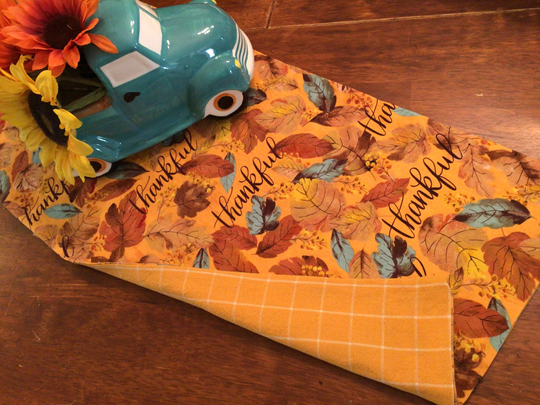 Fall Table Runner Thankful Farmhouse Thanksgiving Fall Leaves Autumn Golden Plaid