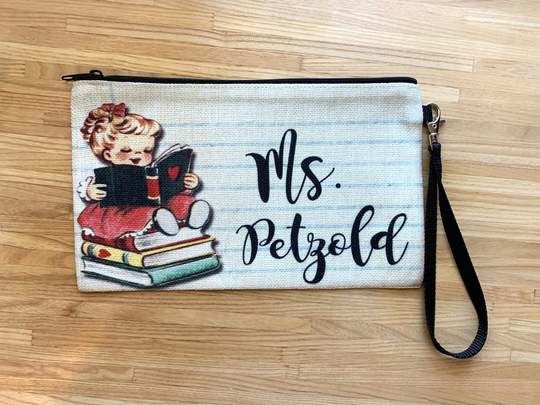 Make Up Bag, Change Purse, Zippered Pouch, Pencil Case. Teacher Gifts, Appreciation Day, Vintage Inspired, Custom Case