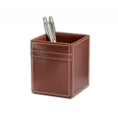 Mehta Leather Pencil Cup in Rustic Brown