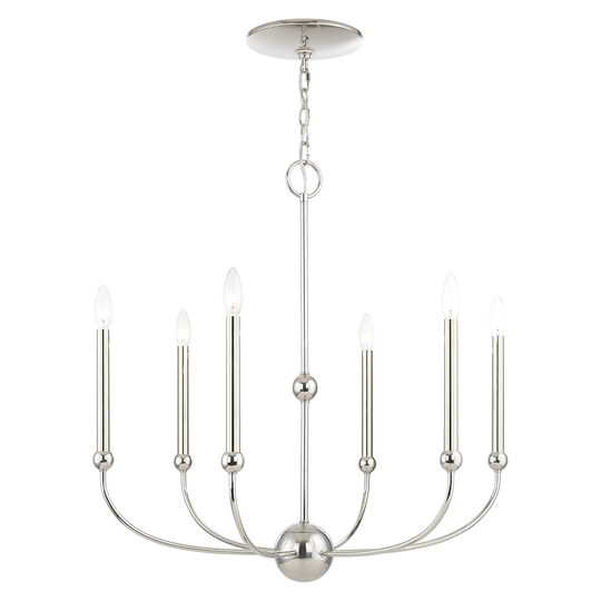 Livex Lighting Cortlandt Polished Nickel 6 Light Chandelier - 28"W x 28"H