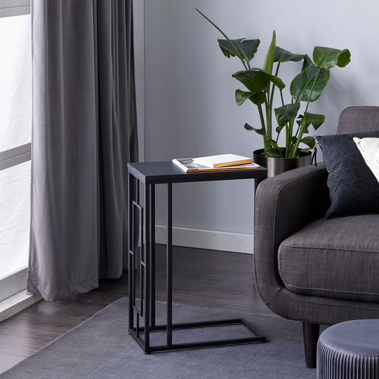 Black Metal Grey Top Modern Contemporary Under Sofa Accent Table - 19 x 10 x 26