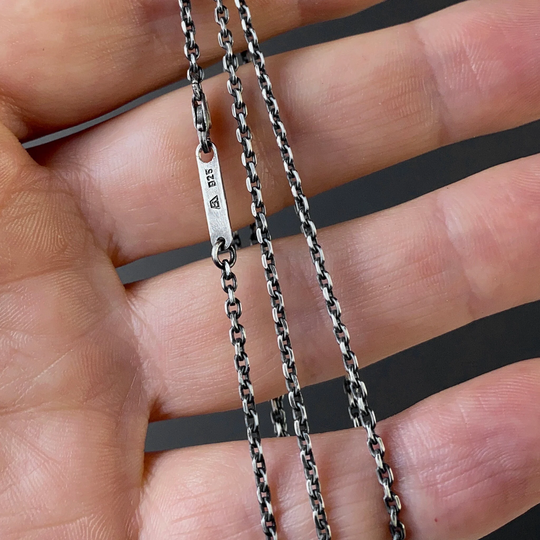 Unisex Anchor Chocker Thin Oxidised Necklace in Solid Sterling Silver - Rustic Style Non Binary Dark Chain Without Pendant