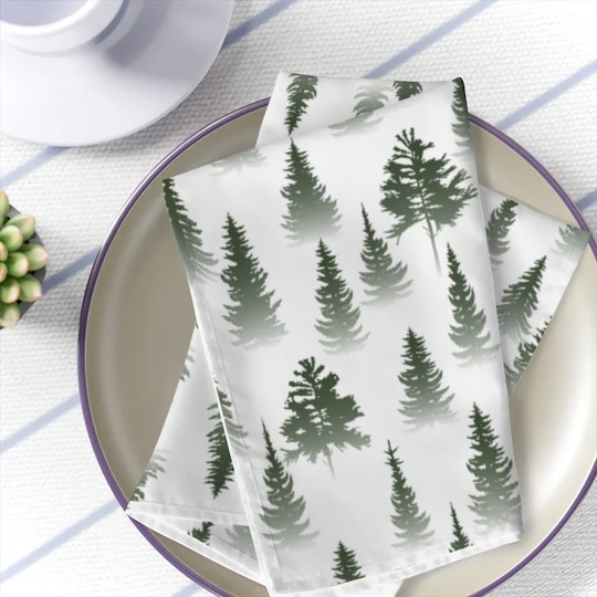Pine Trees Table Napkins Woodland Dinner Napkins Set Of 4 Botanical Kitchen Decor Forest Table Decoration Wood Fabrics Wildlife