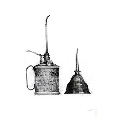 Oil Cans with Color Crop by Mike Schick - Wrapped Canvas Drawing Print