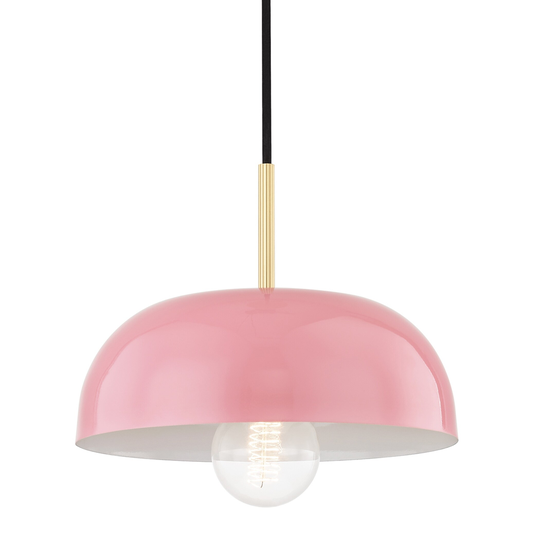 Mitzi by Hudson Valley Avery 1-light Aged Brass Small Pendant, Pink Metal