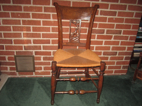 Antique Unusual 19C Victorian Side Chair With Carved Dog & Oak Tree Design