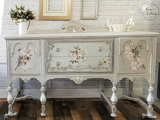Sold Out-Jacobean Buffet, Sideboard, French Country Hand Painted Furniture, Gift For Her, Dining Room Furniture
