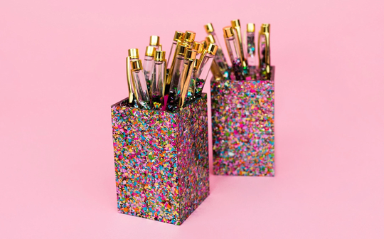 Confetti Acrylic Pen + Pencil Cup Holder - For Desk Cute Accessories Stationery Fun Decor