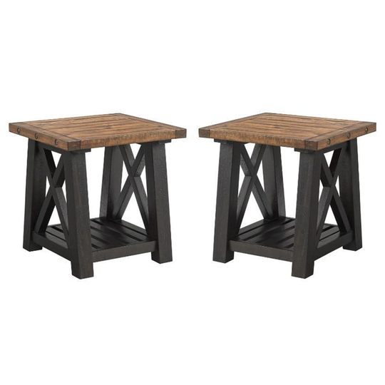 Bolton Solid Wood End Table in Black Stain and Natural - Set of 2 - 54 x 84