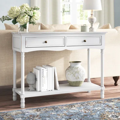Templin White Wood 2-Drawer Storage Console Table