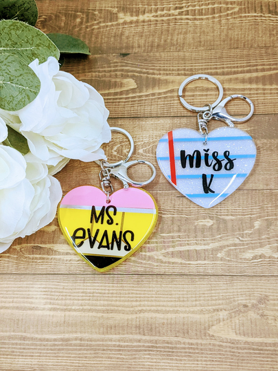 Customizable Heart Teacher Keychain | Pencil Paper Gift Idea Appreciation