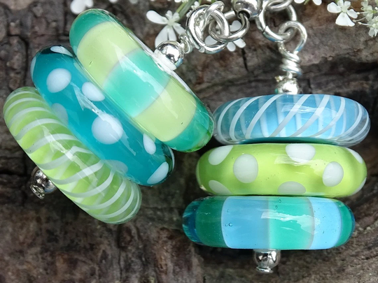 Colorful Lampwork Earrings, Colorful Glass Disc Beads, Aqua Teal Green Earrings
