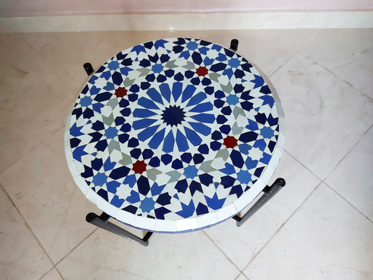 Moroccan Mosaic Table, 100% Handcrafted, Custom in All Sizes, Antique Design, Indoor/Outdoor Round Free Worldwide Shipping