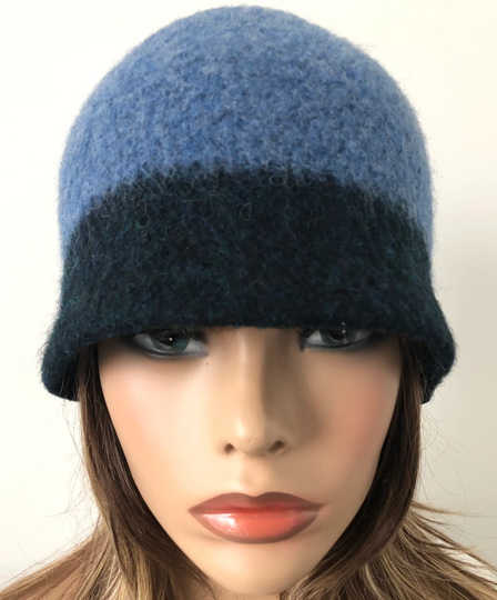 Blue Felt Hat, Unisex Wool Beanie Women, Casual Winter Minimalist Hat Size 22" Up To 22.5" Ready Ship