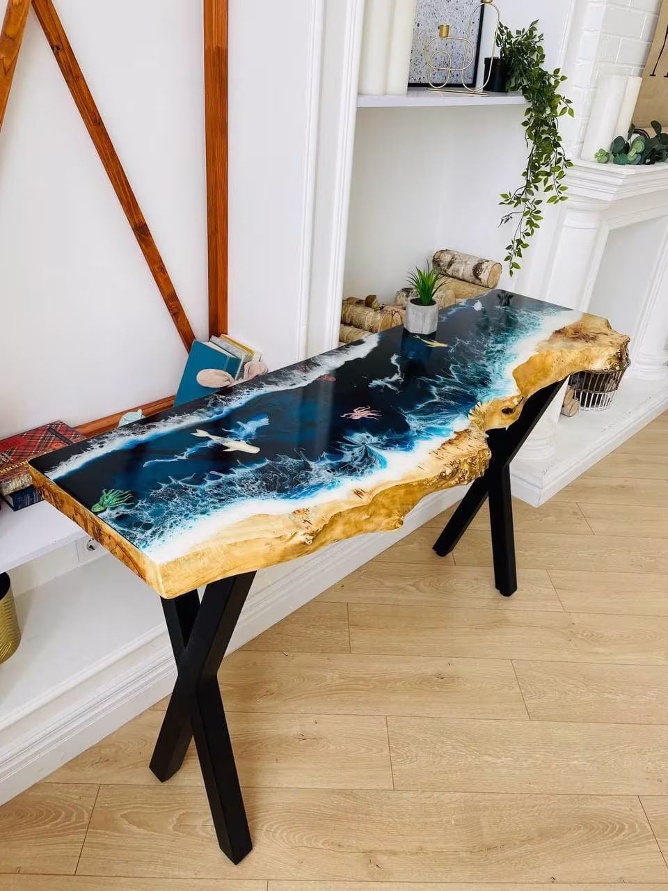 Live Edge Entry Table, Epoxy Resin Console, Maple River Entryway Custom Console