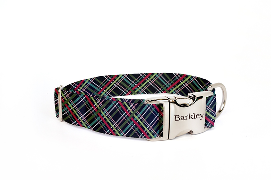 Dog Collar With Name, Cotton Collar, Christmas Black, Green Red Plaid Name
