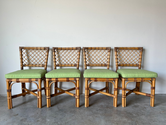 Bielecky Brothers Rattan Dining Chairs With Lattice Back Design - Set Of 4