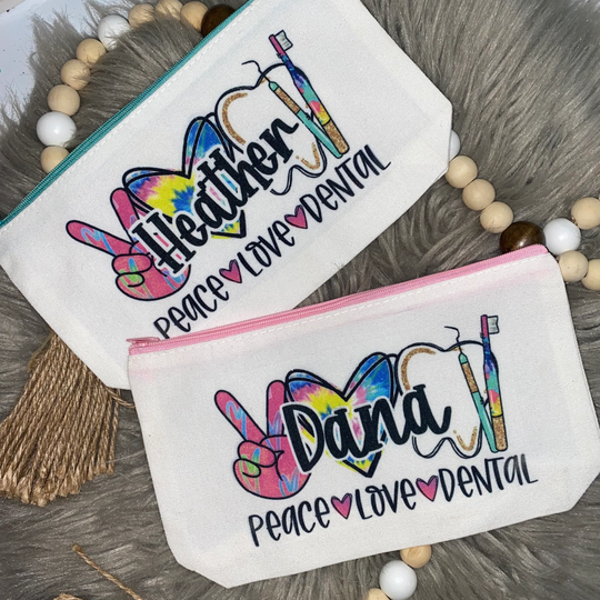 Pencil Bag, Cosmetic Bag, Peace Love Dental, Bright Colors, Dental Assisting, Hygienist, Dentist, Graduation, Gift, Rdh